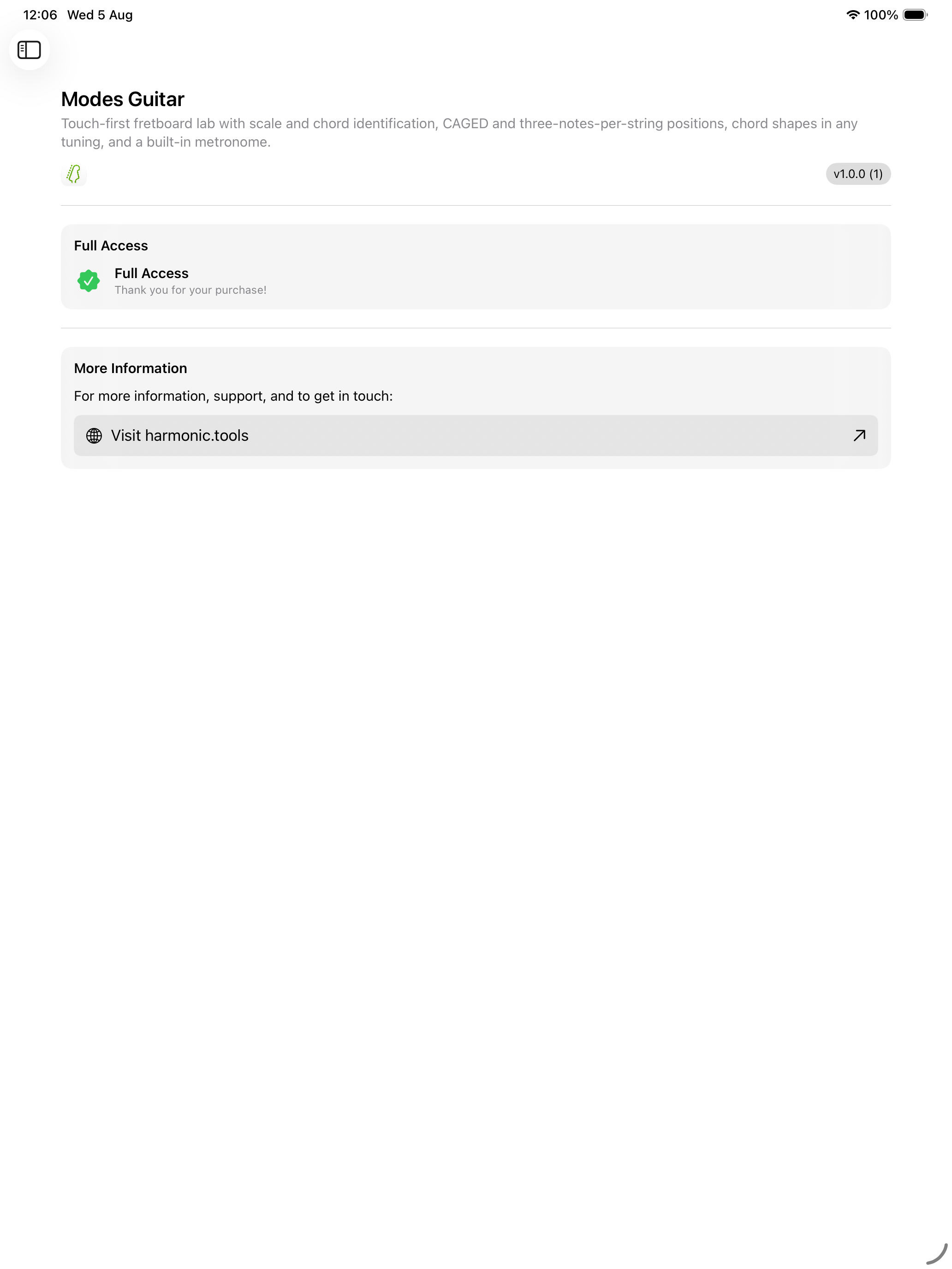 About screen on iPad